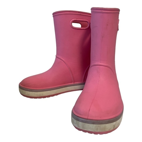 Kids Pink Crocs Rain Boots Size 3 - Picture 2 of 10